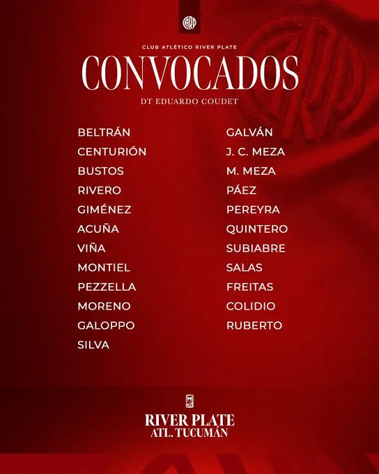 Los convocados de River (Prensa River)