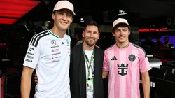 Lionel Messi, Kimi Antonelli y George Russell en el Gran Premio de Miami de la Fórmula 1.