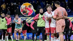 Los jugadores de Huracán celebran la clasificación en La Bombonera.