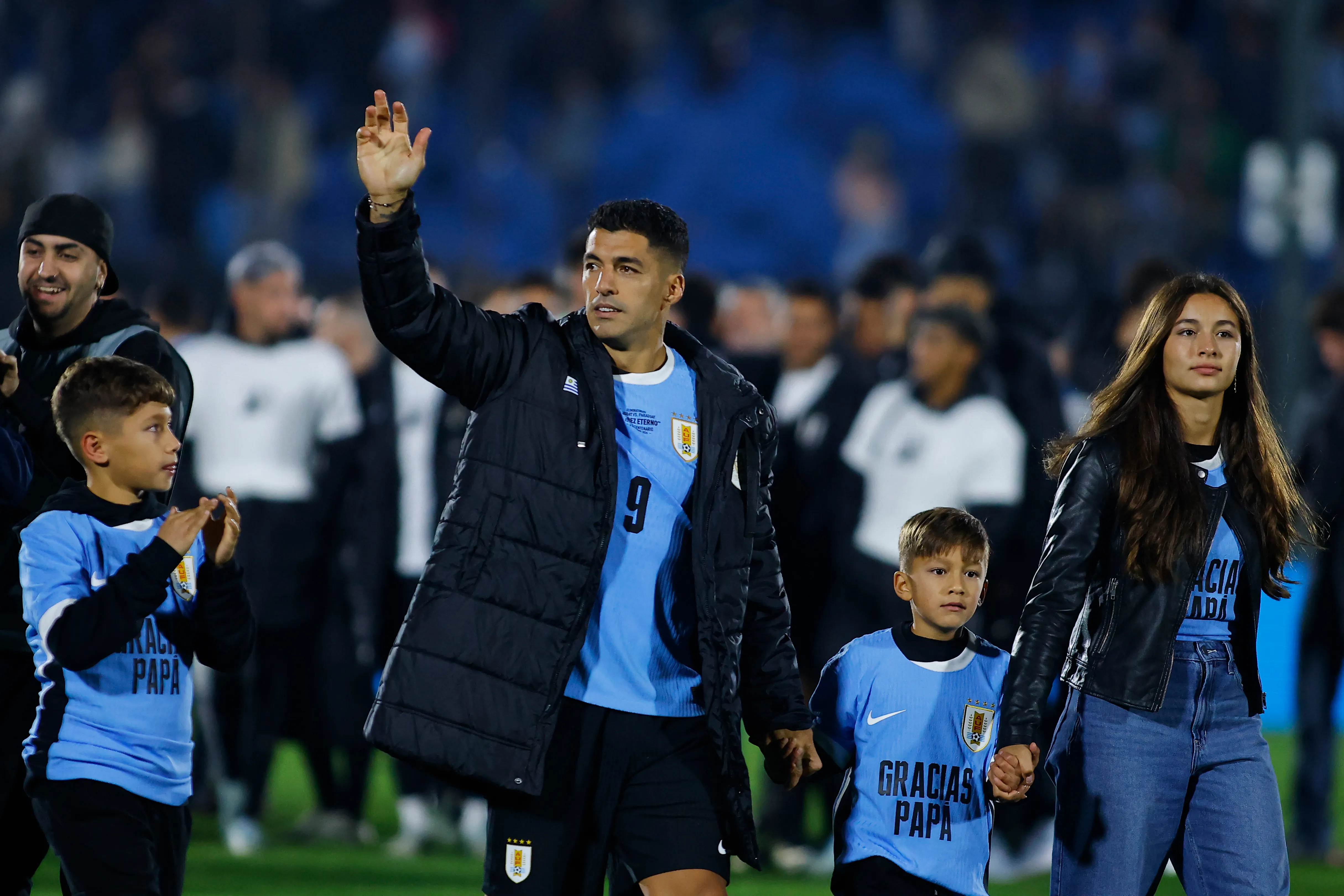 Luis Suárez durante su despedida de la Selección de Uruguay.