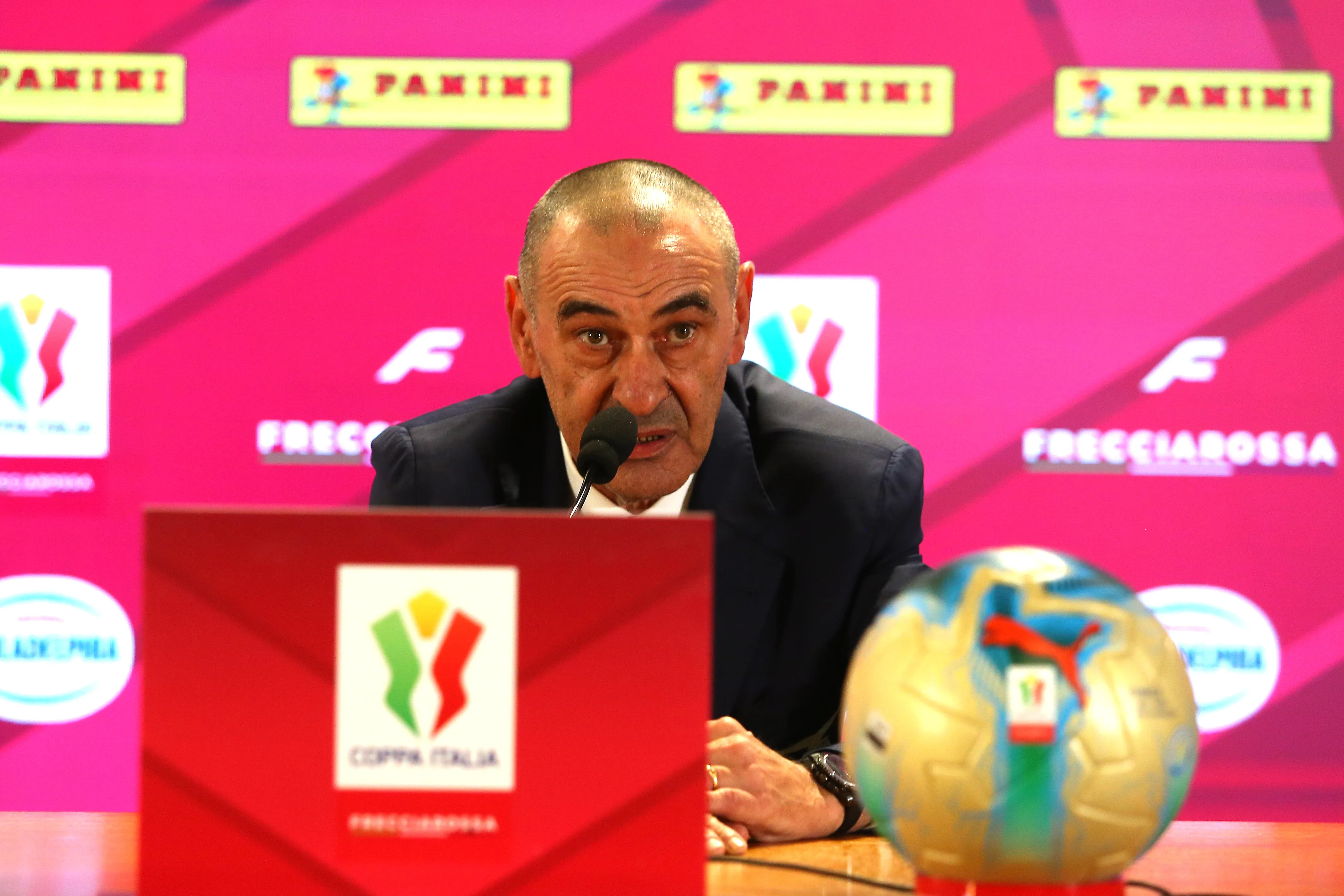 Maurizio Sarri en la previa de la Final de la Copa Italia entre Lazio e Inter. Getty Images.