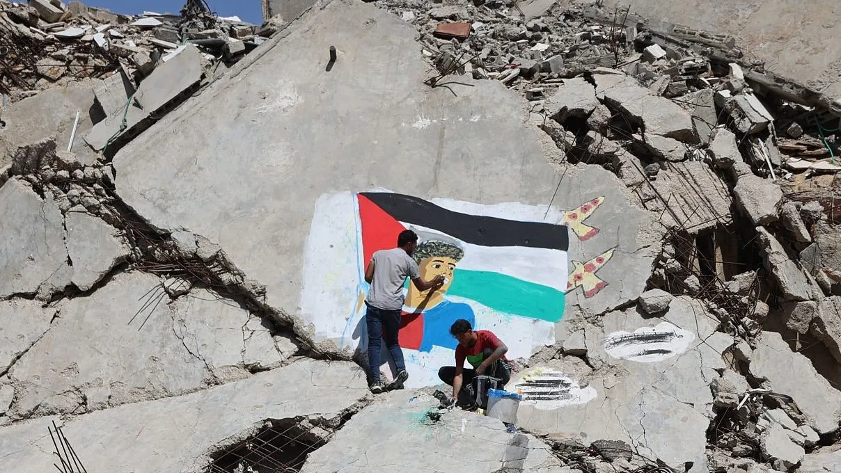 Imagen de Lamine Yamal pintada en Gaza.