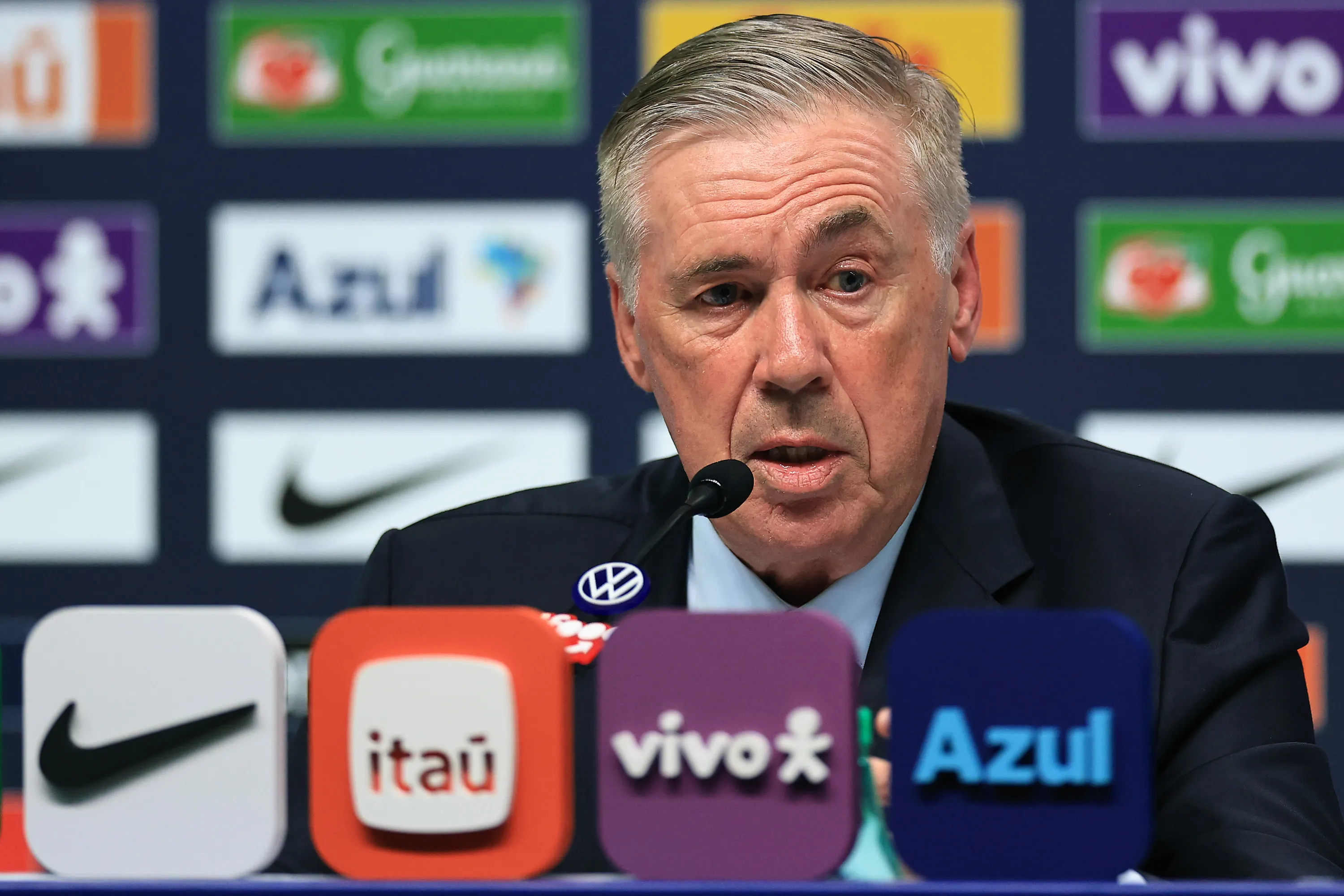Carlo Ancelotti, en la conferencia de prensa que brindó este lunes 18 de mayo. Getty Images.