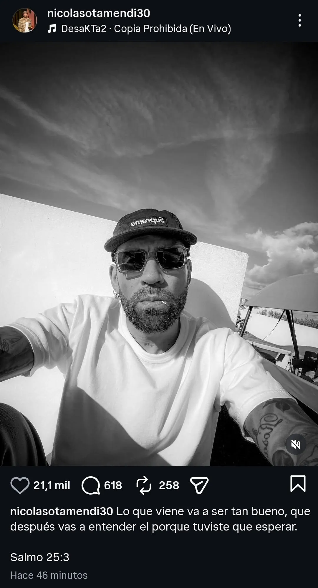 La publicación de Nicolás Otamendi en Instagram.