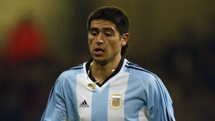 Juan Román Riquelme, con la camiseta de Argentina en 2002