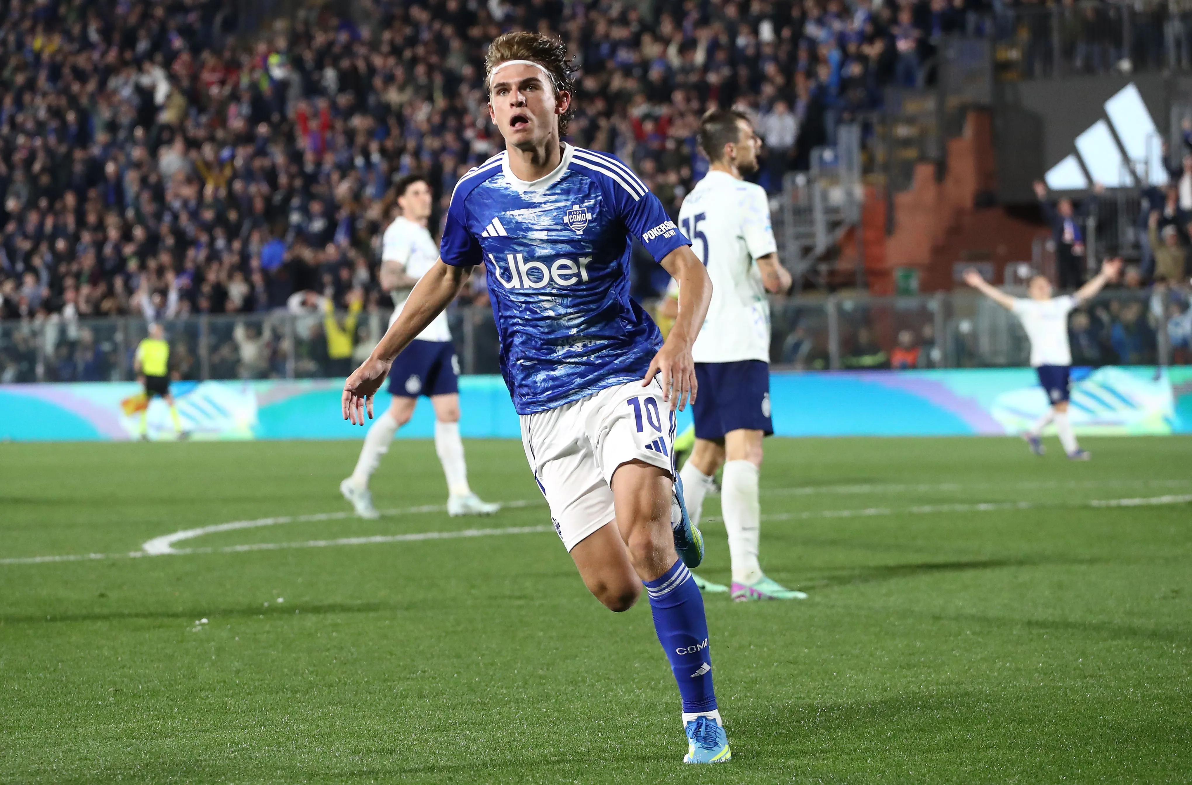 Nico Paz acumuló 13 goles y 9 asistencias en 40 partidos con el Como 1907 en la campaña 2025/2026. Getty Images.