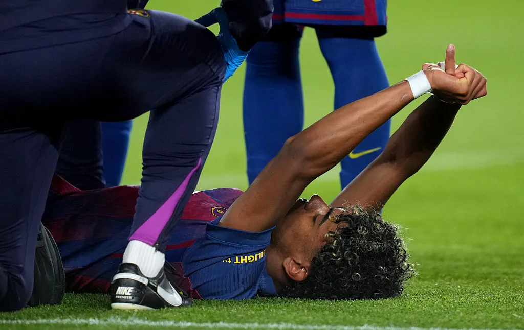 Yamal se desgarró con el Barcelona a finales de abril. (Getty)