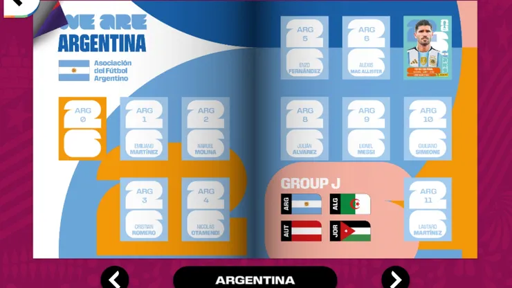 Los jugadores de Argentina en el álbum virtual Panini.