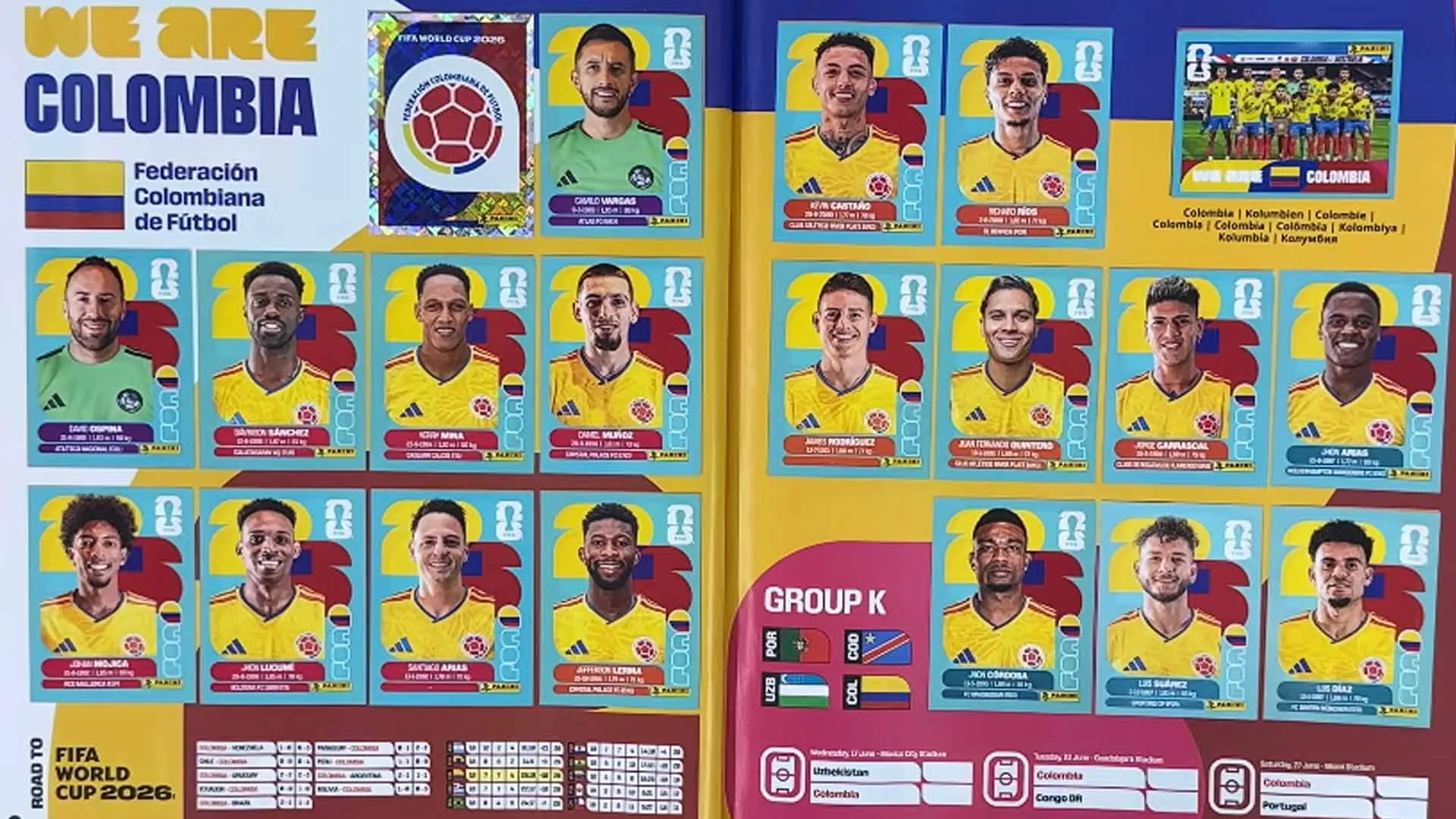 Colombia, sus 18 jugadores en el álbum, irán al Mundial 2026.