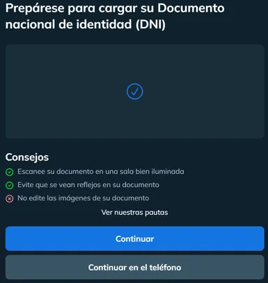 Pantalla para verificar cuenta de Stake