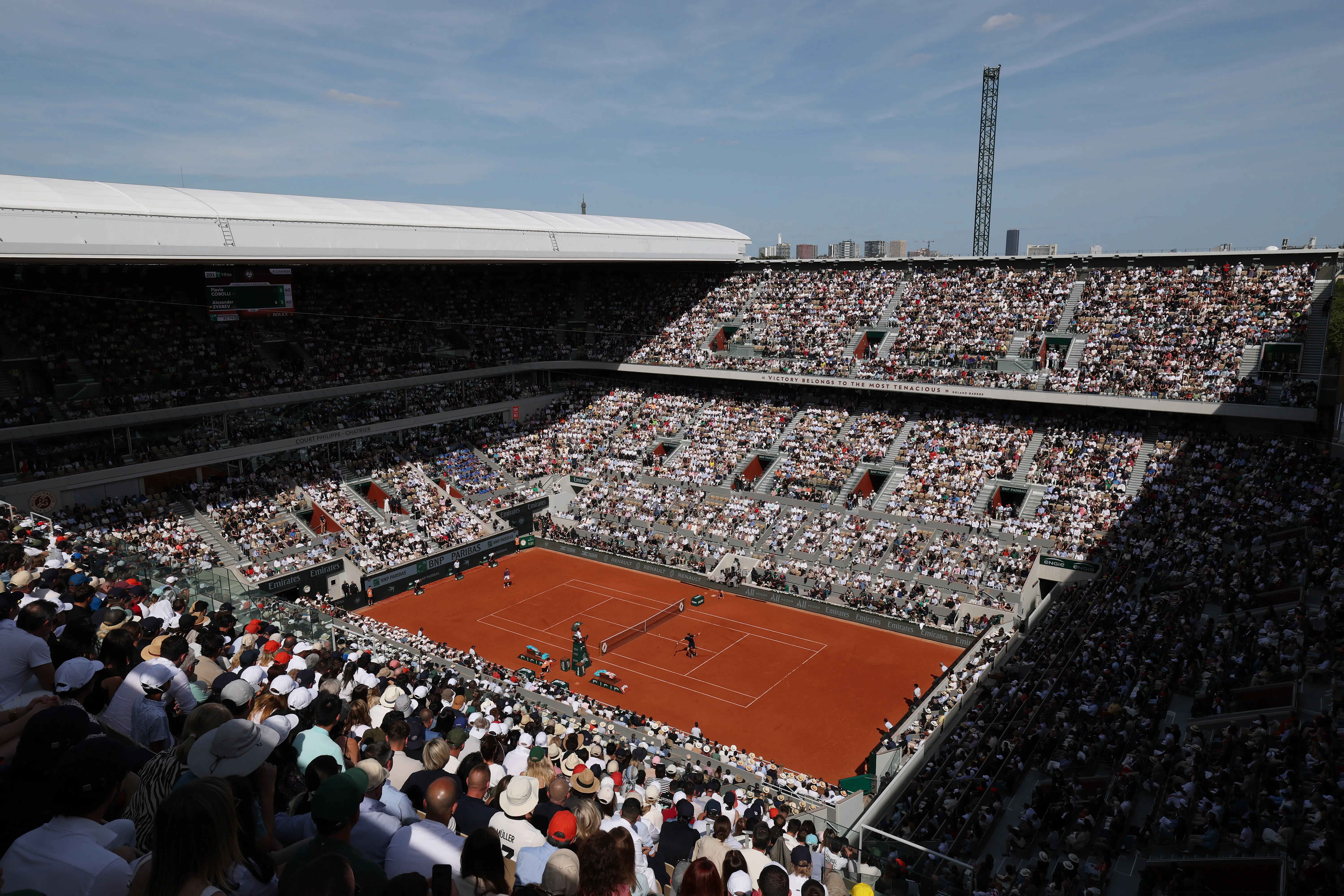 La Philippe Chatrier repleta para la final entre Zverev y Cobolli. (Foto: Getty).