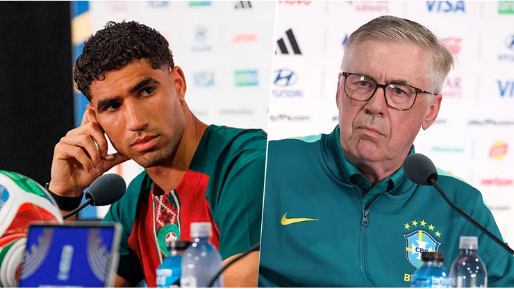 Achraf Hakimi y Carlo Ancelotti, en conferencia de prensa.
