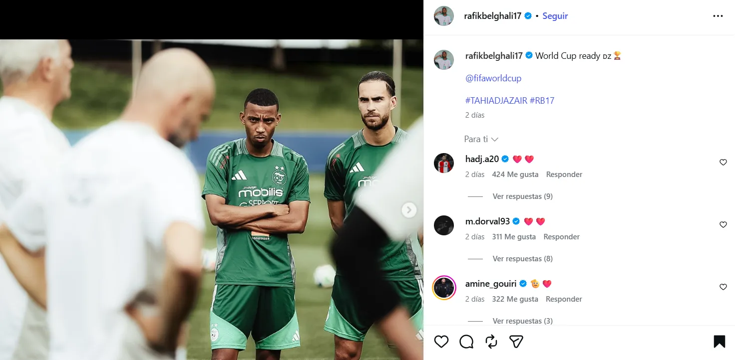 La publicación en Instagram de Rafik Belghali en la que se muestra preparado para el debut en la Copa del Mundo 2026.