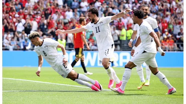 El festejo de gol de Egipto ante Bélgica.