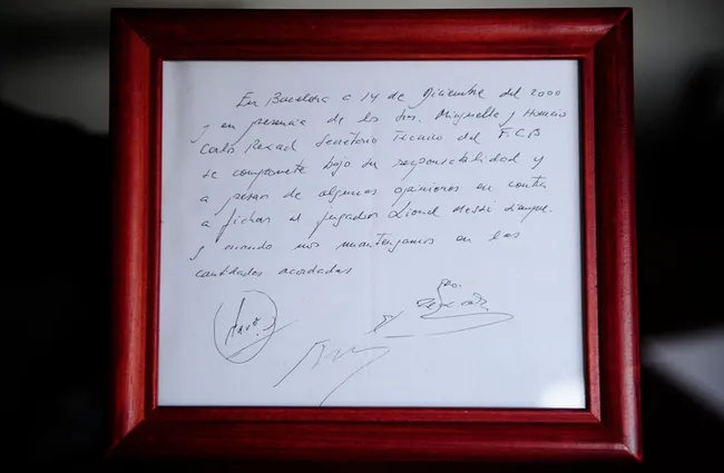 La servilleta del contrato de Messi.