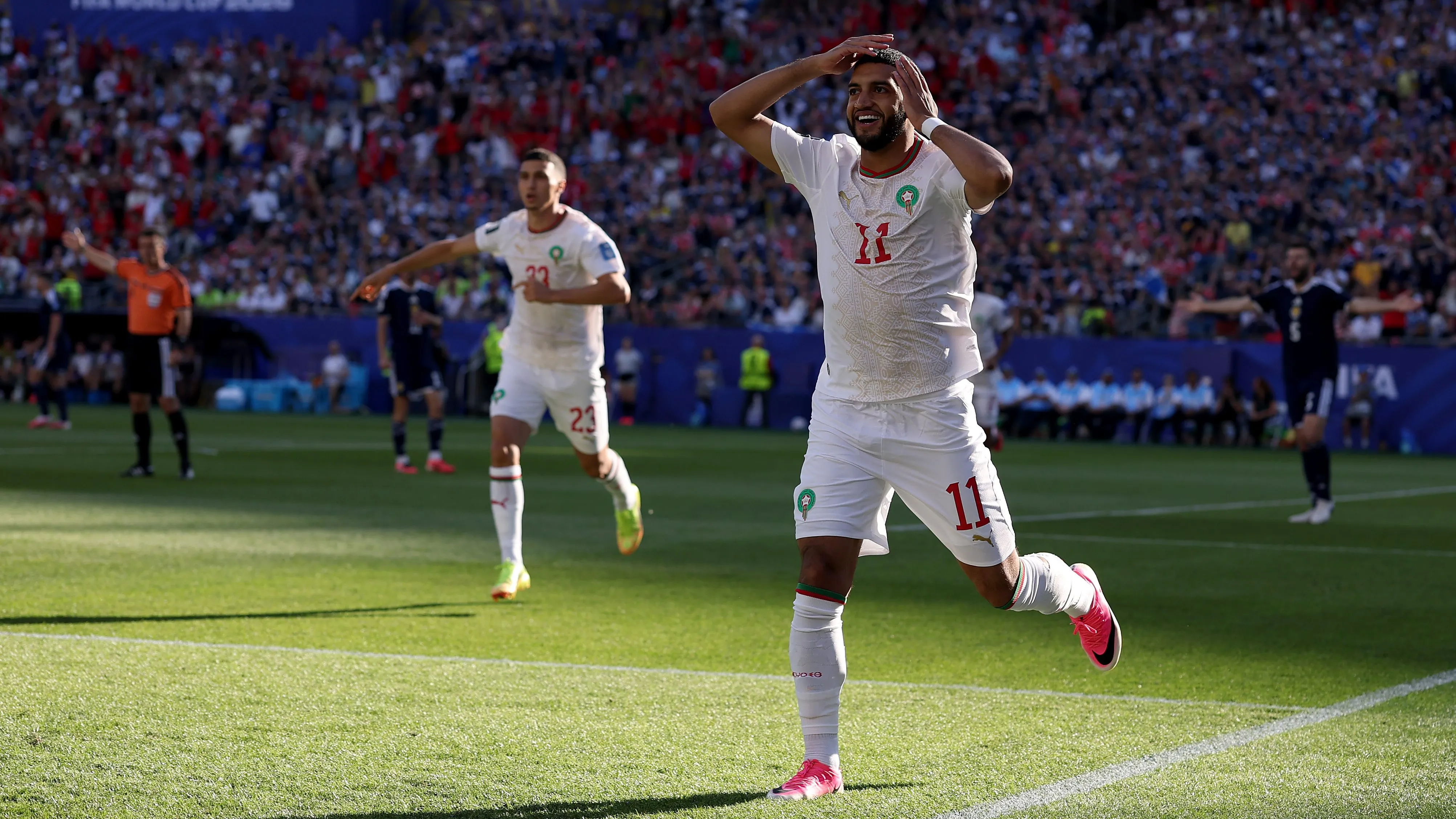 Ismael Saibari celebra su gol ante Escocia. (Getty Images)