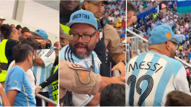 Un hincha argentino fue expulsado en pleno partido de Uruguay.