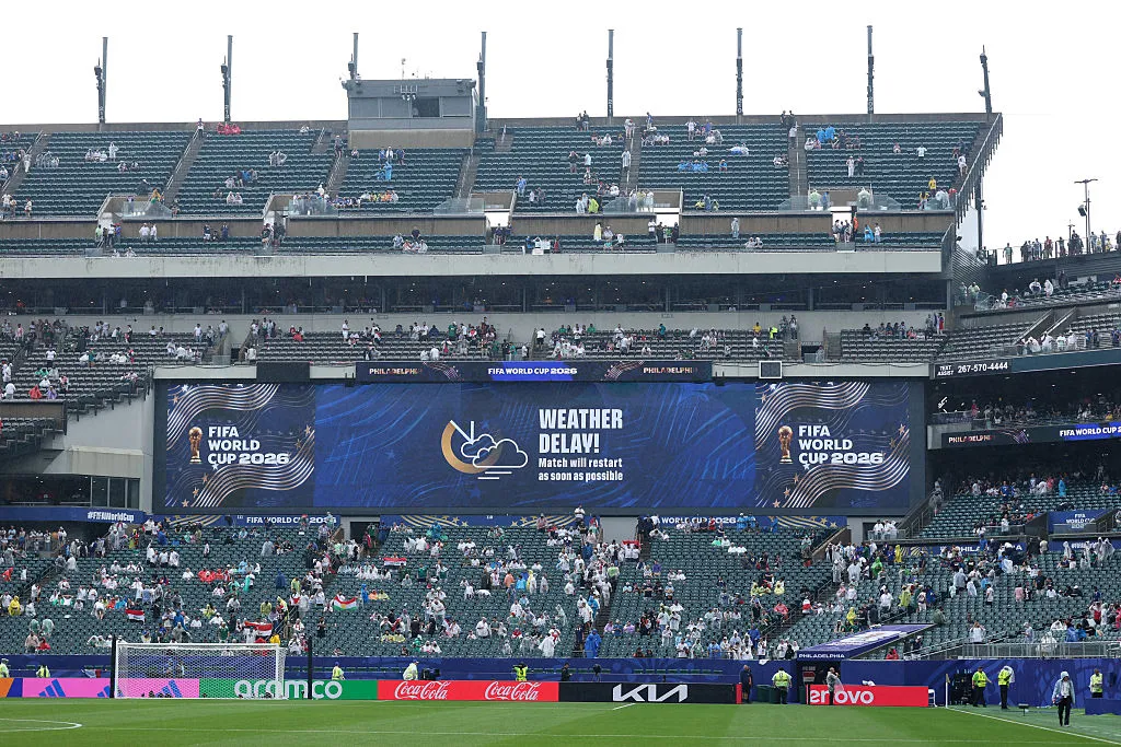 Francia vs. Irak, Weather Delay en Philadelphia. La única suspensión de la Copa del Mundo hasta ahora. (Getty)