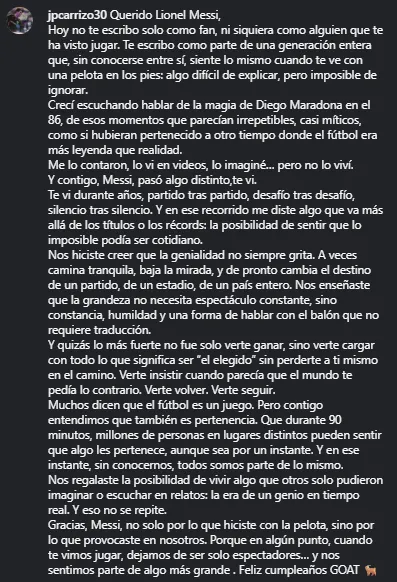 El posteo de Carrizo.