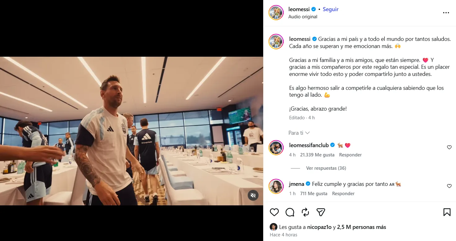 La publicación de Lionel Messi en su cuenta de Instagram.