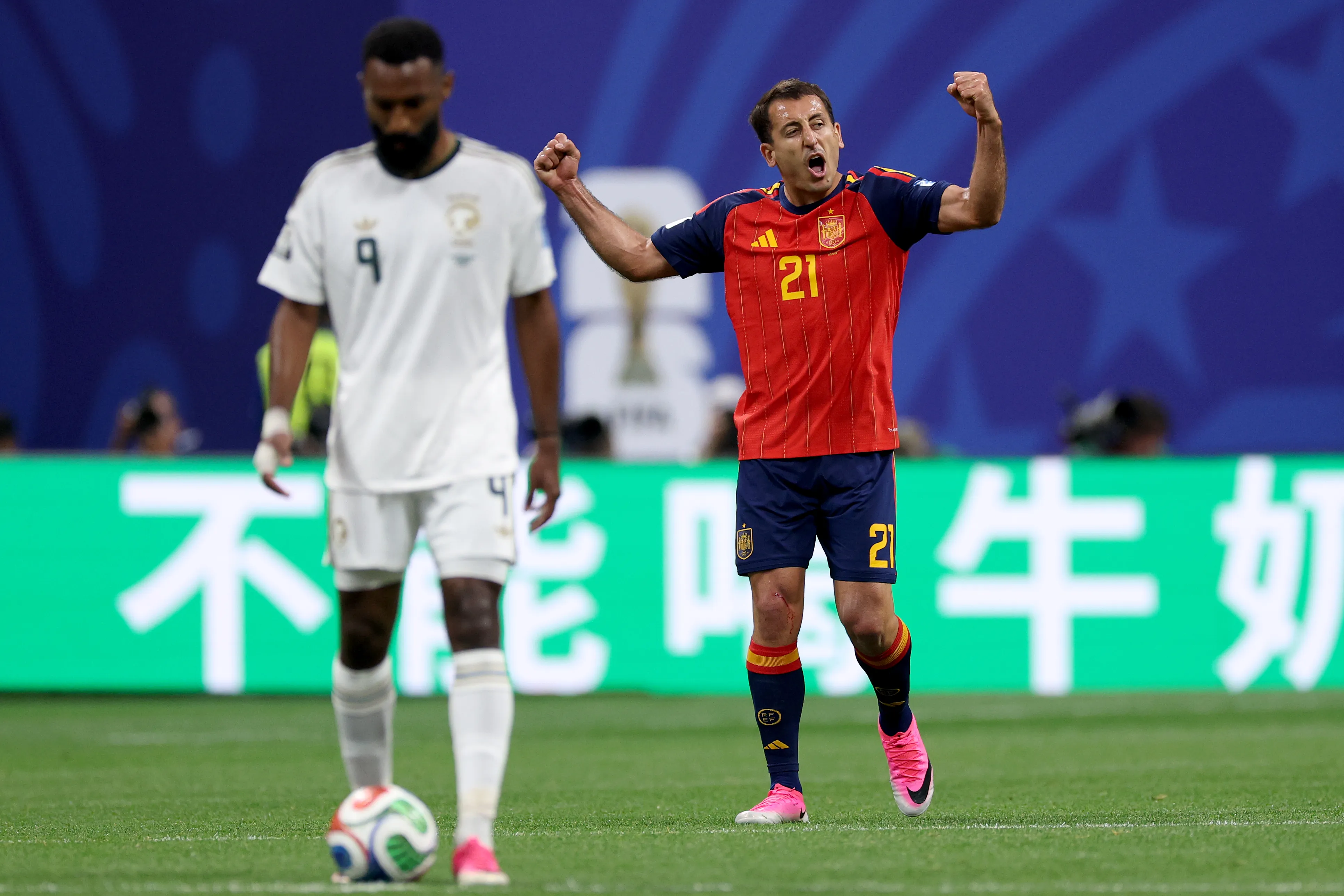 Mikel Oyarzabal anotó dos goles enla victoria de España 4 a 0 sobre Arabia Saudita. Getty Images.