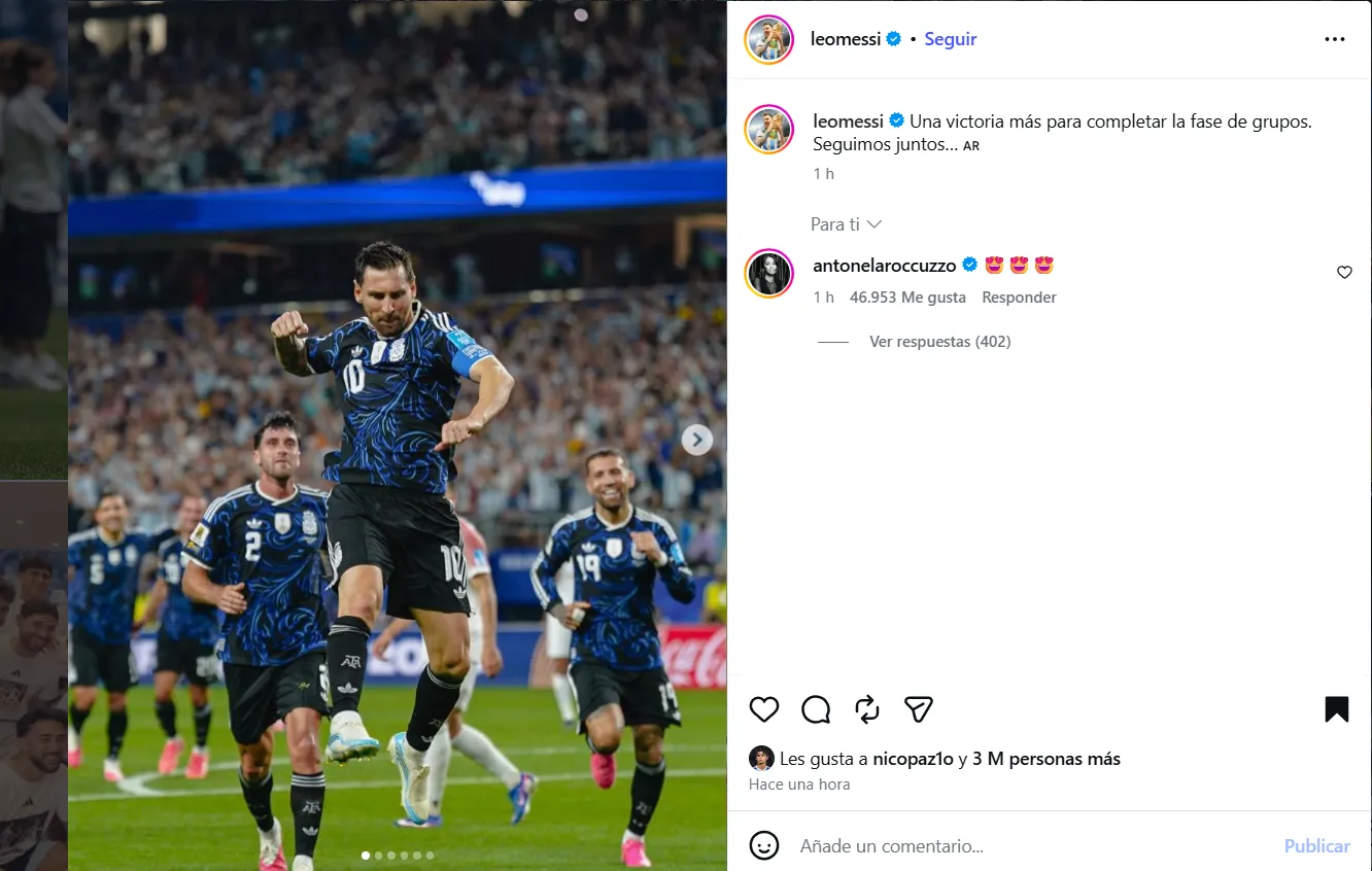 La publicación de Lionel Messi post victoria sobre Jordania.
