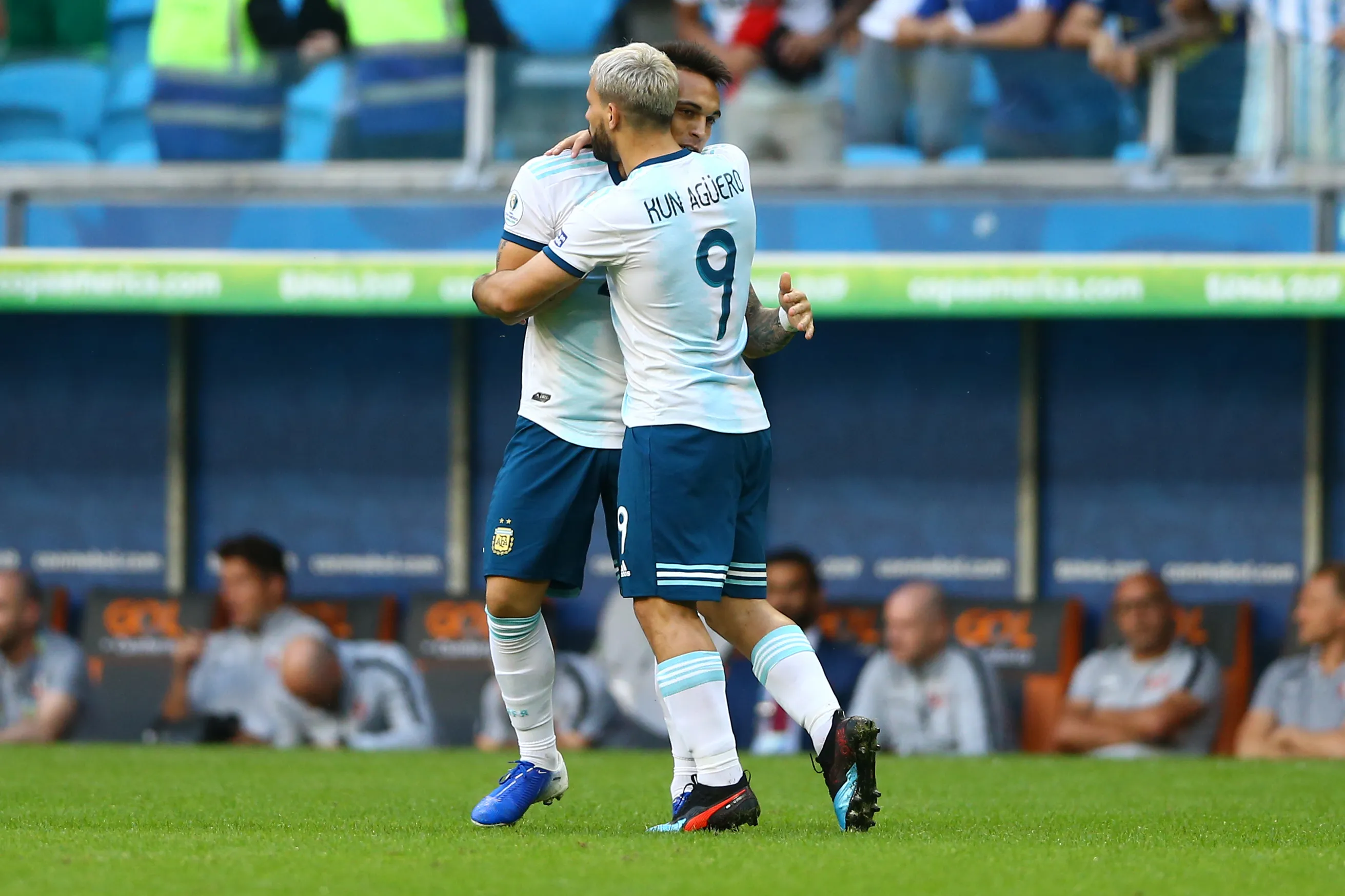 Sergio Aguero y Lautaro Martínez, juntos en la Copa América 2019. Getty Images.