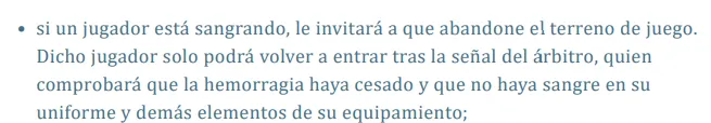 La regla de la IFAB dedicada a casos de sangrado durante el partido.