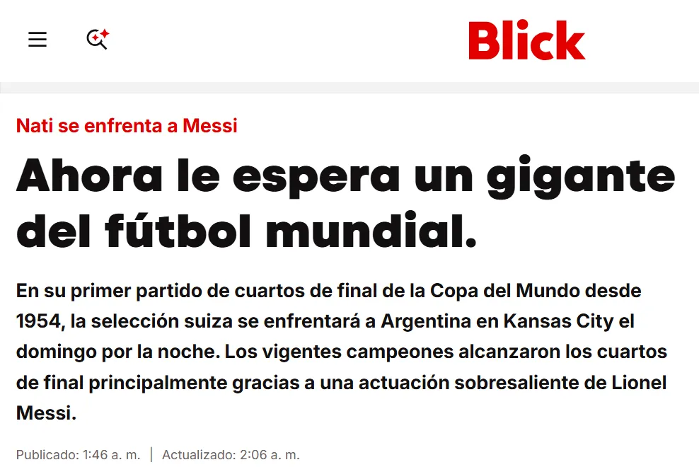 En Suiza ya palpitan el partido contra Argentina.