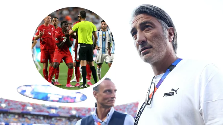Murat Yakin, DT de Suiza, se quejó de la regla por la que su equipo quedó con un hombre menos frente a Argentina.