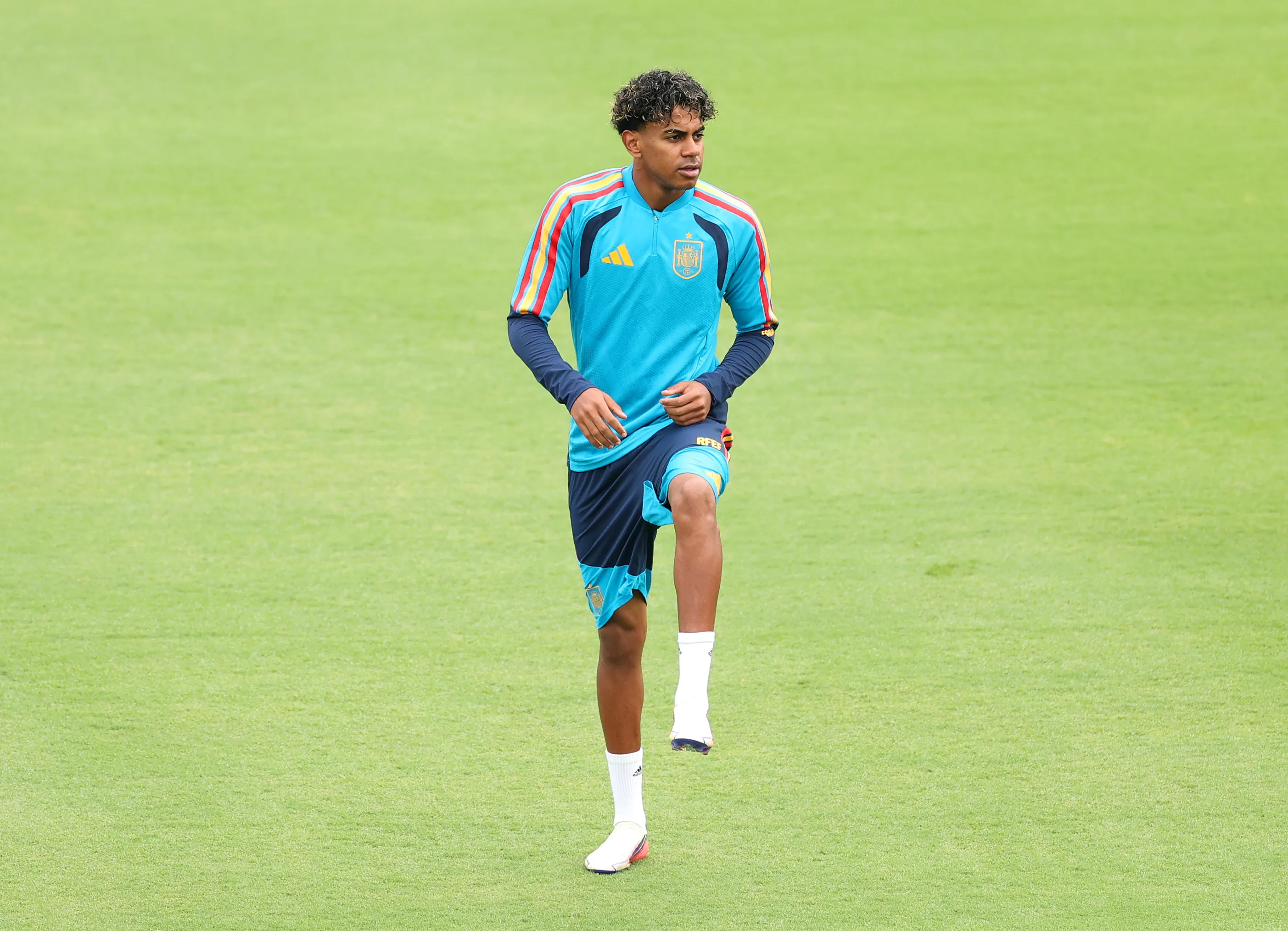 Lamine Yamal en el último entrenamiento antes del partido con Francia. Getty Images.