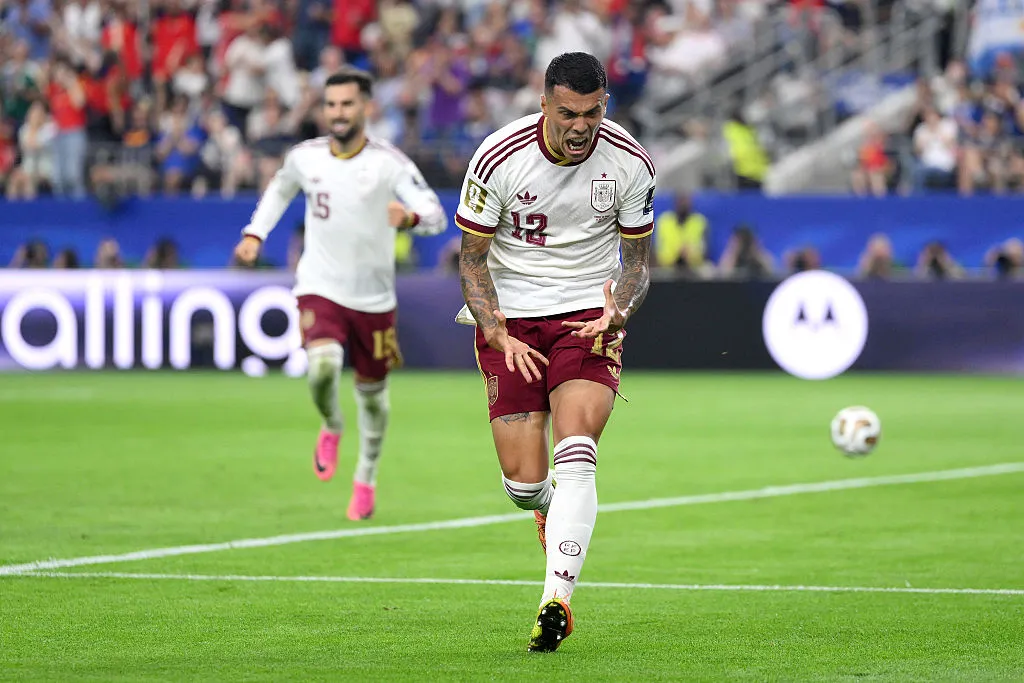 Pedro Porro celebra su gol ante Francia. (David Ramos/Getty Images)