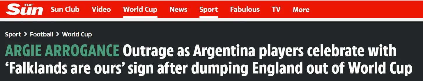 The Sun repudió el festejo de Argentina con la bandera de Malvinas.