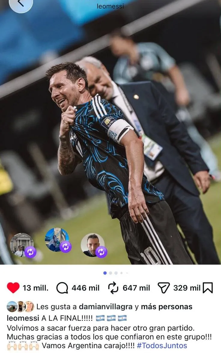 El posteo de Messi tras vencer a Inglaterra.