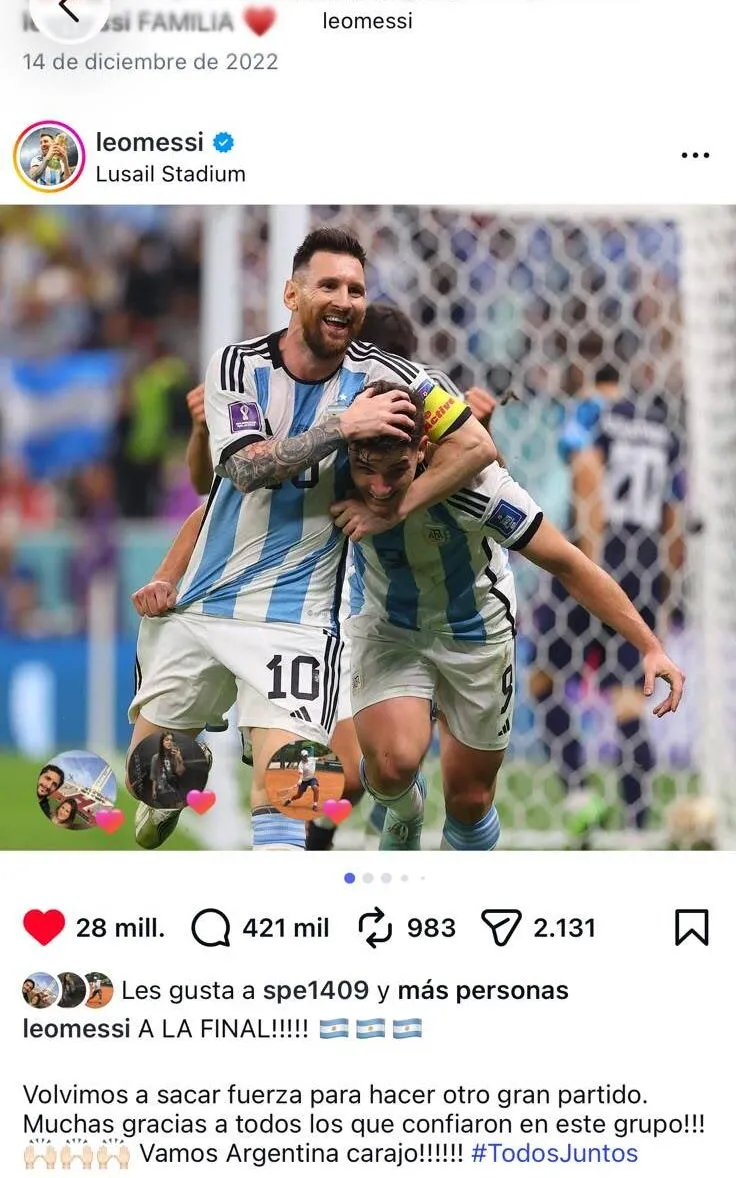 La publicación que subió Messi tras acceder a la final del mundo en 2022.