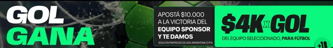 Promoción Gol Gana de bplay Argentina, donde ganás 4 mil por gol si apostás 10,000 al equipo sponsor