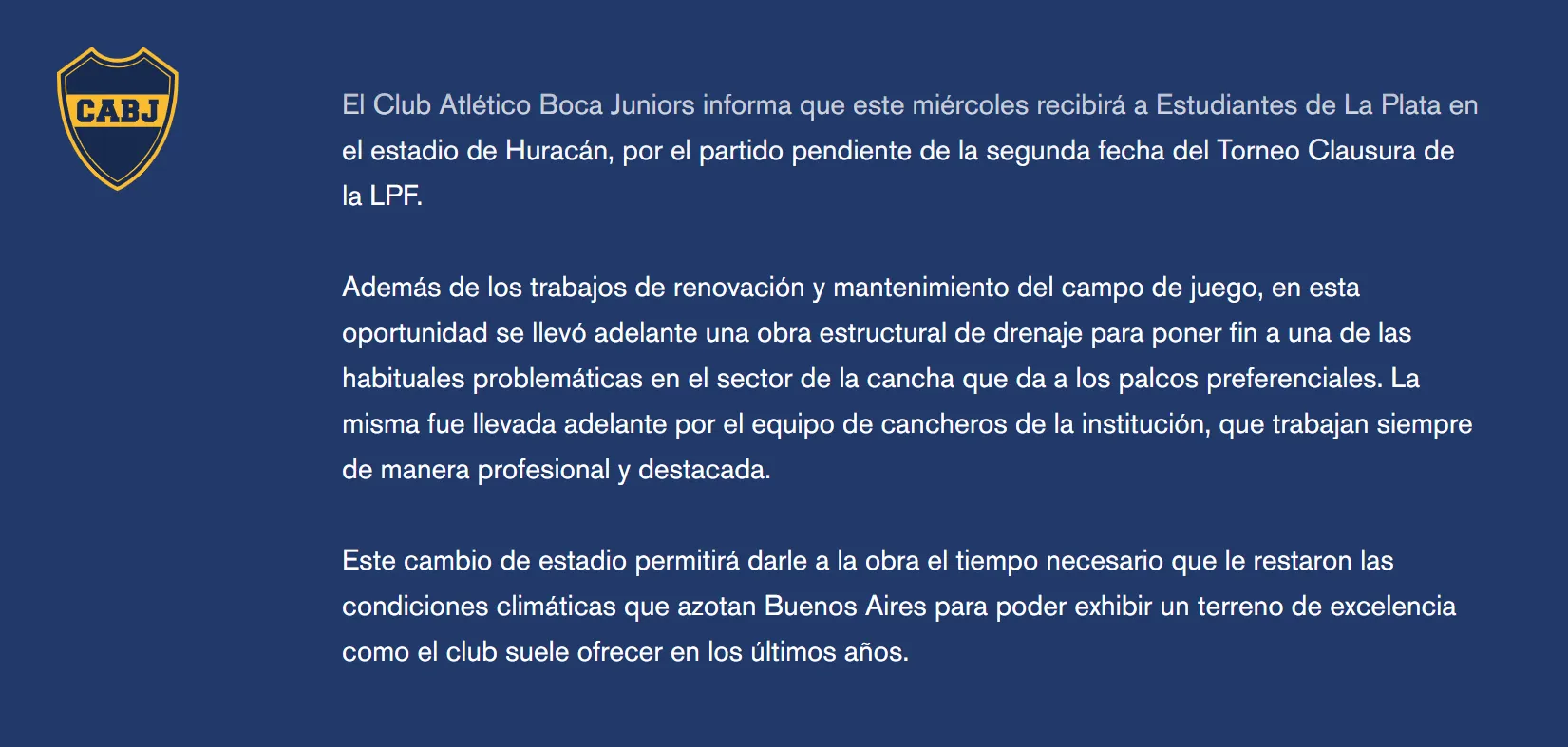 Comunicado oficial de Boca Juniors.