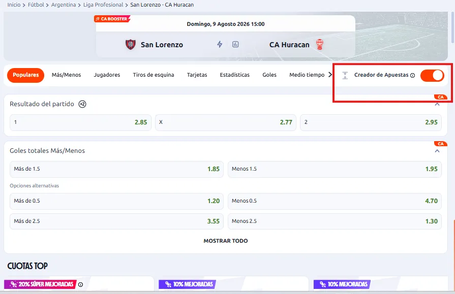 Creador de apuestas en Betano