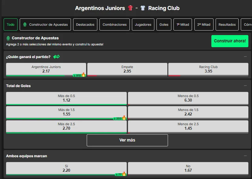Creador de apuestas o bet builder de bplay