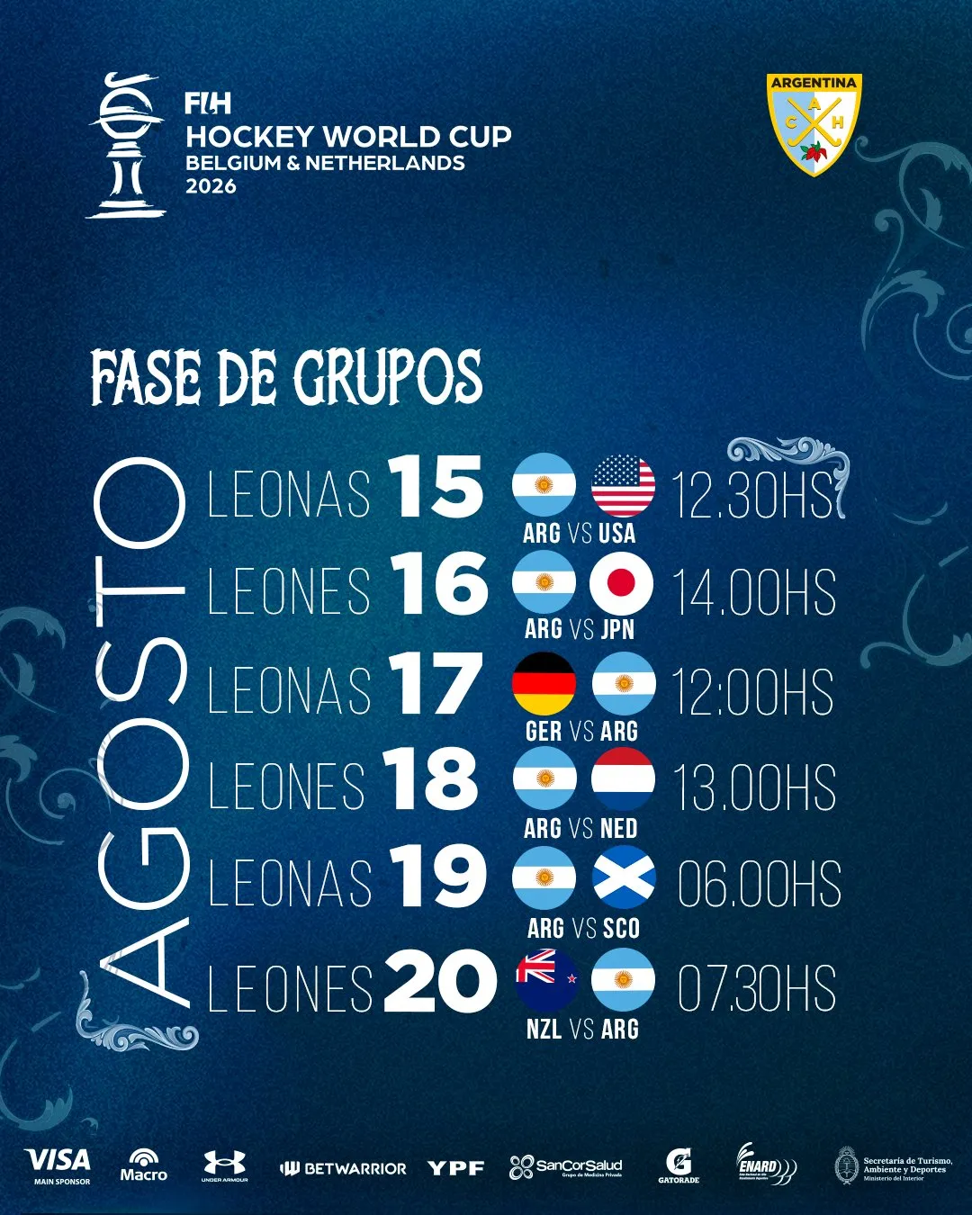 Así jugarán las selecciones argentinas el Mundial 2026. (Foto: @ArgFieldHockey).