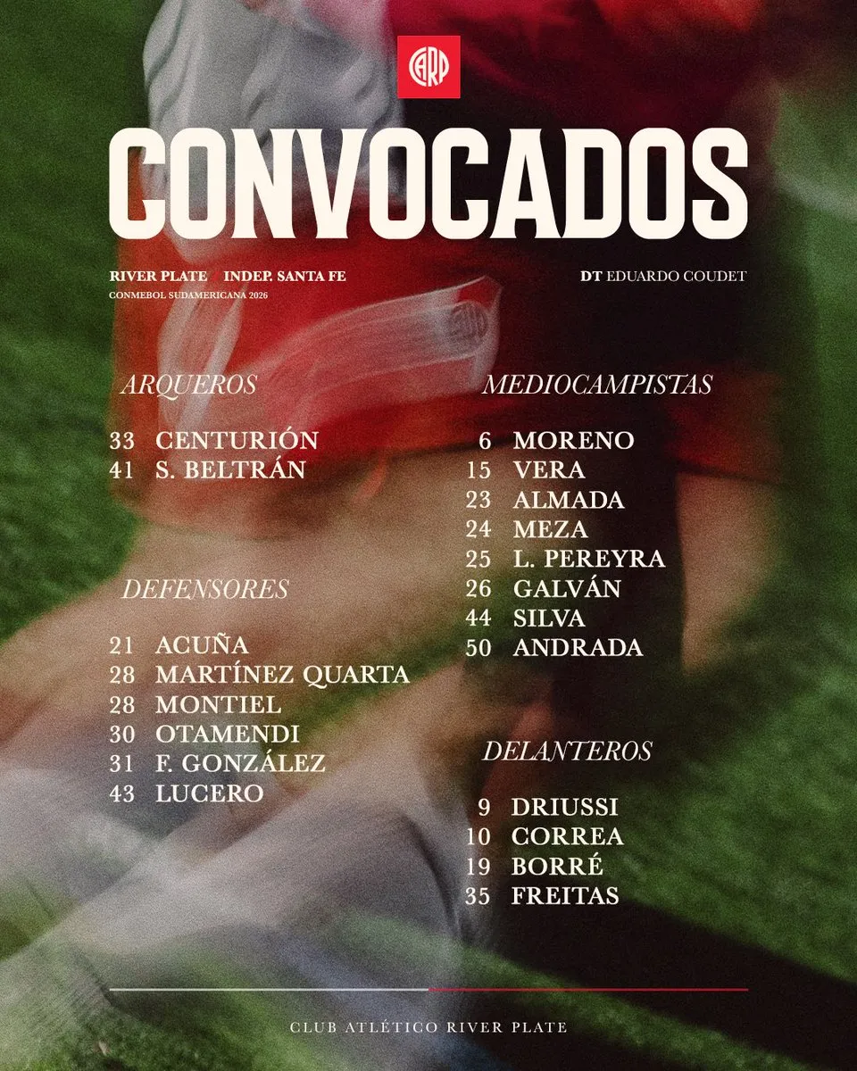 La nómina de convocados. (Foto: Prensa River)
