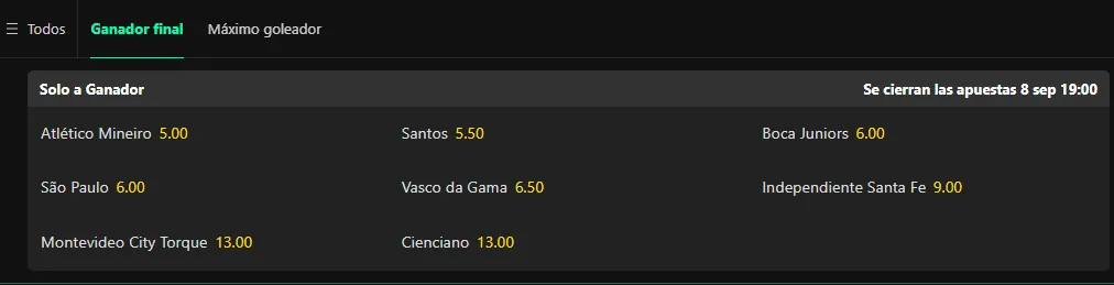 Tomada de bet365 el 27/08/26