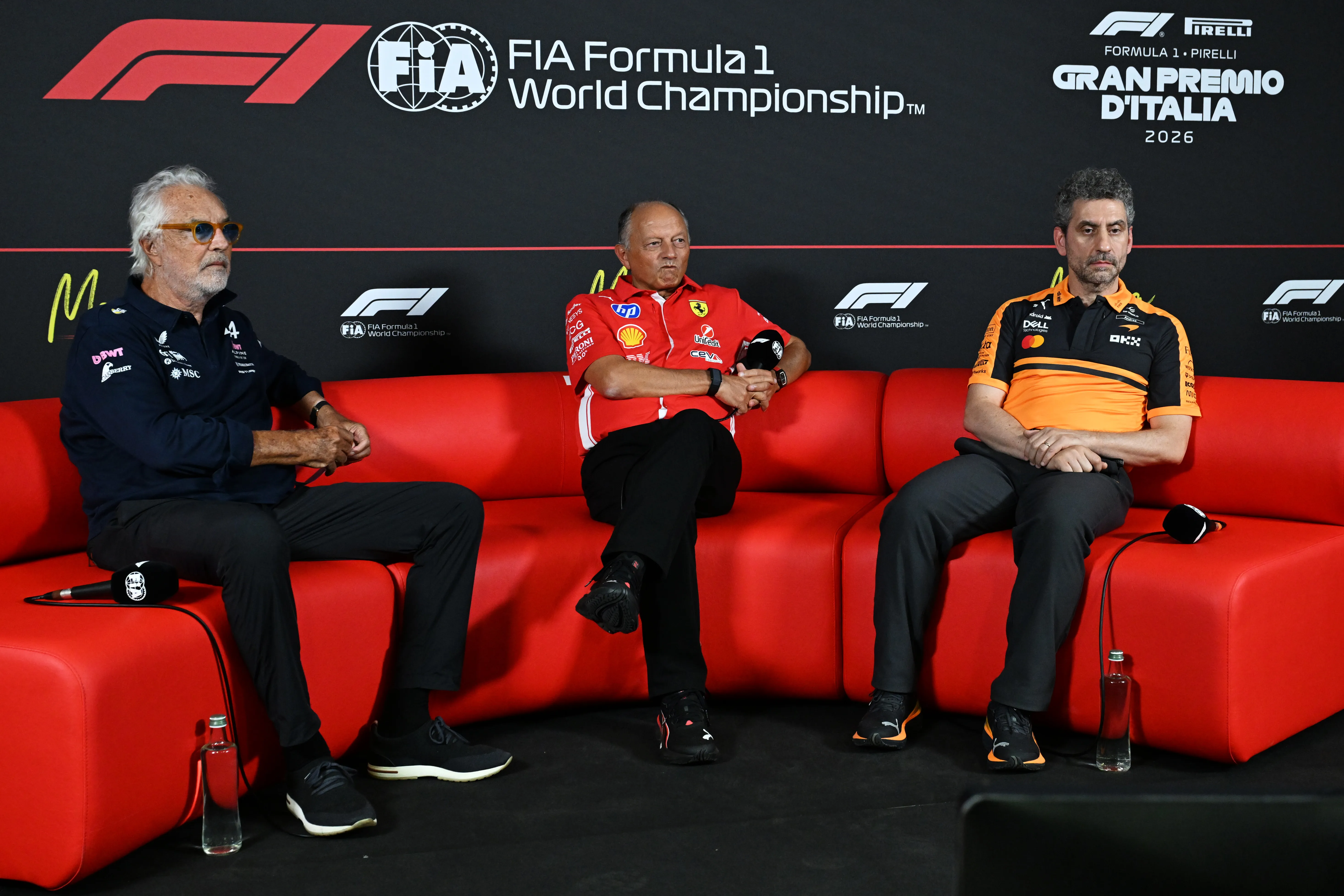 Flavio Briatore, Frederic Vasseur y Andrea Stella. (Foto: Getty).