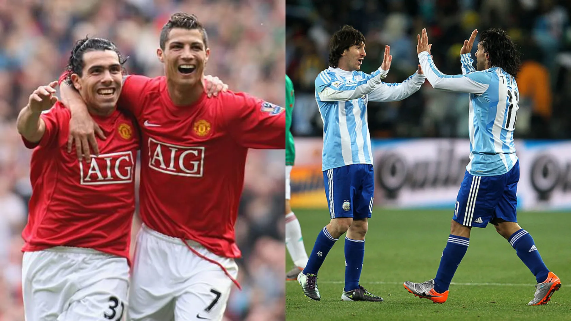 Carlos Tevez con Cristiano Ronaldo y Lionel Messi. (Getty Images)