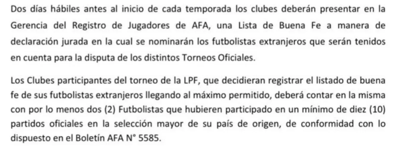 Extracto del Reglamento de la AFA.