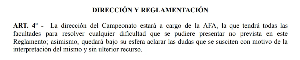 Extracto del Reglamento de la Copa Argentina.