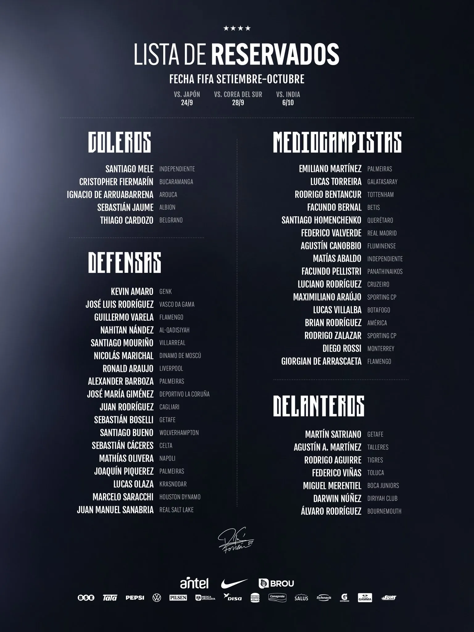 La lista de Diego Forlán. (Foto: @Uruguay).