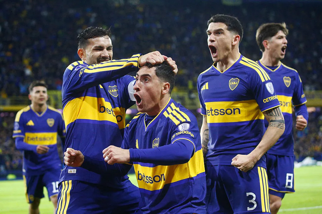 Miguel Merentiel, Leandro Paredes y Lautaro Blanco, en Boca – Sao Paulo. (Getty Images)