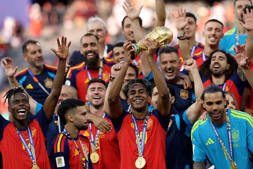Lamine Yamal tras salir campeón del Mundial 2026 con España. (Getty Images)