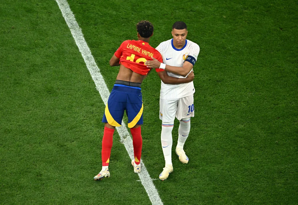 Lamine Yamal y Kylian Mbappé, en España – Francia. (Getty Images)